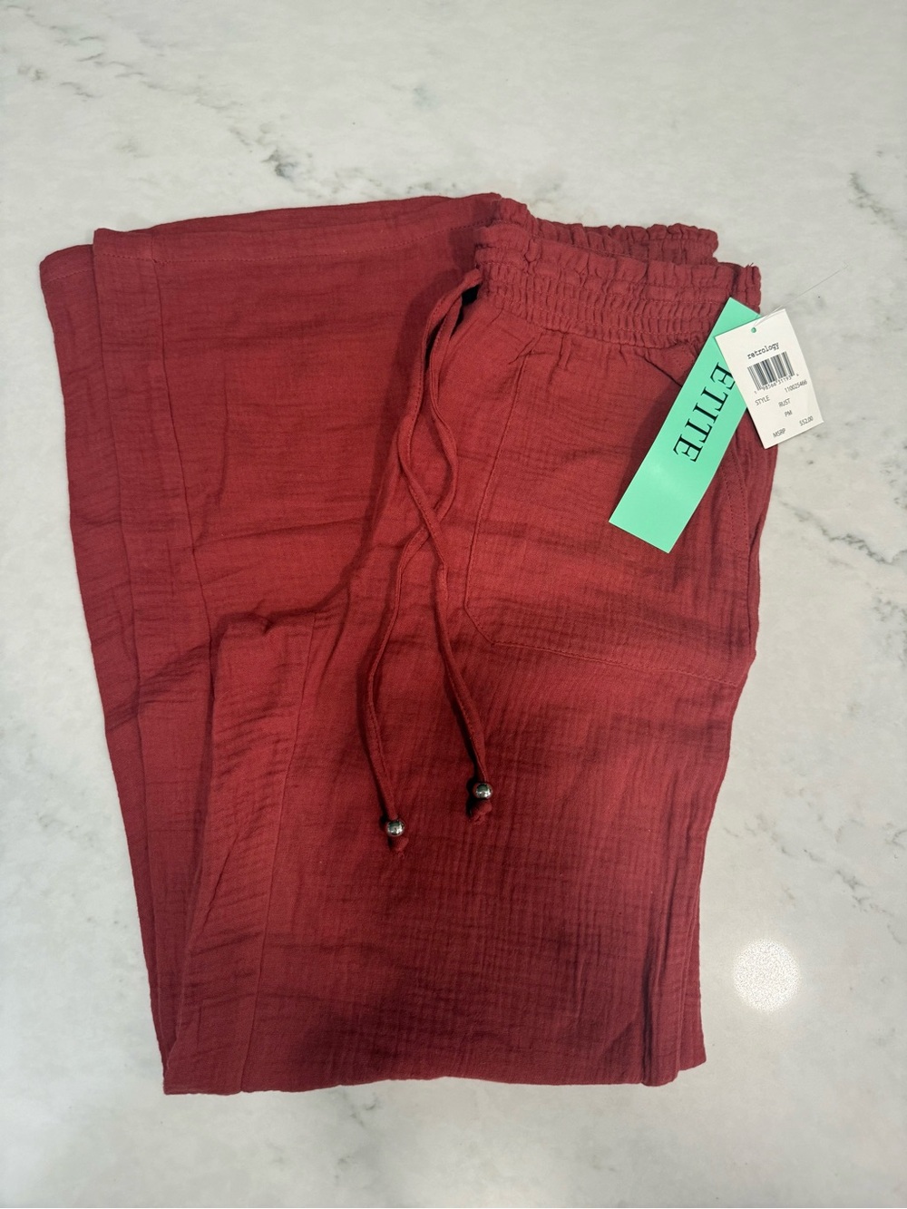 Relaxed Wide-Leg Drawstring Pants in Mauve
